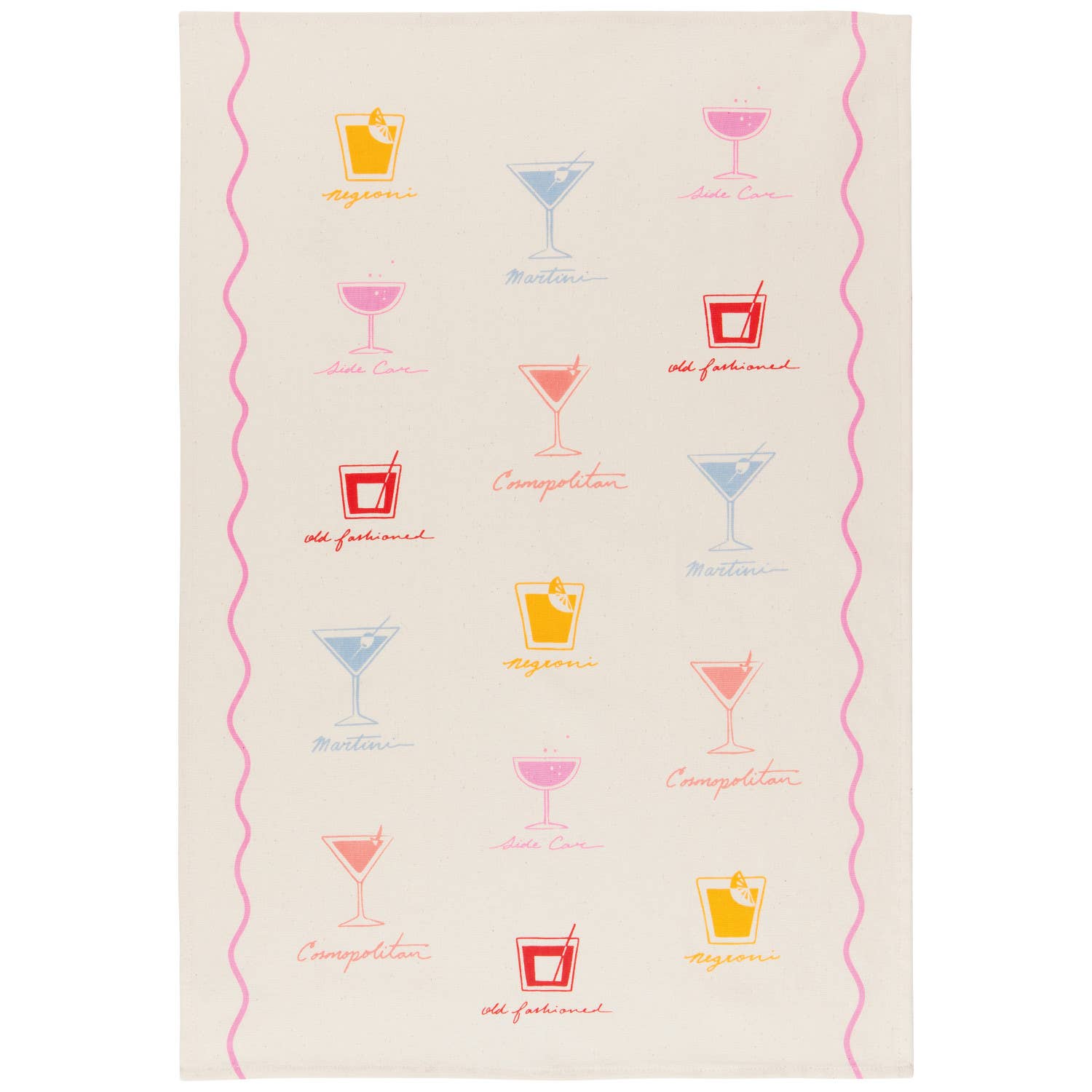 Cocktail-themed cotton dishtowel for bar or kitchen gift